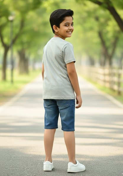 Kids Grey Bicycle Printed Round Neck T-shirt