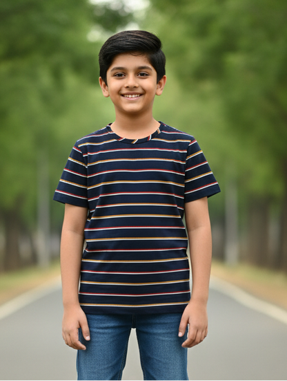 Kids Black Round Neck Mercerised Cotton T-shirt