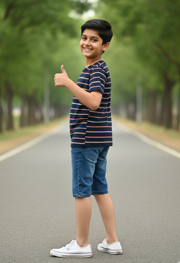 Kids Black Round Neck Mercerised Cotton T-shirt