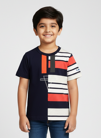 Navy Blue Colour Block Cotton T-shirt