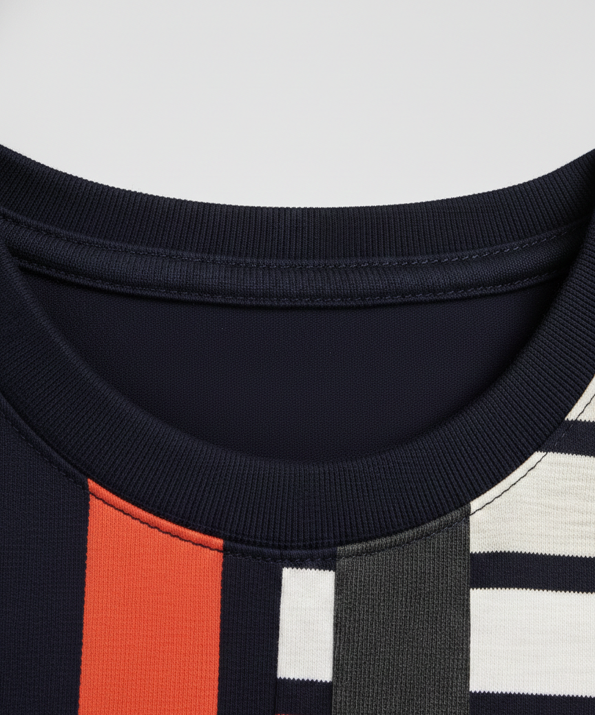 Navy Blue Colour Block Cotton T-shirt