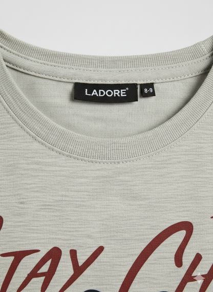 Kids Grey Heather Printed Round Neck Cotton T-shirt