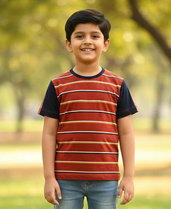 Red Striped Mercerised Cotton T-shirt