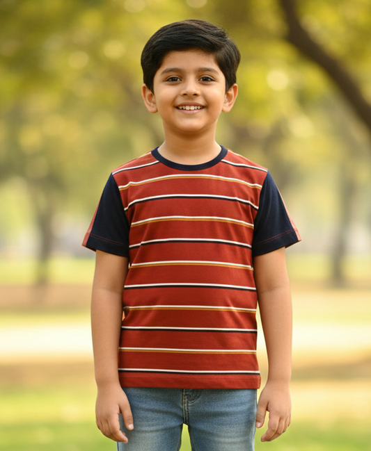 Red Striped Mercerised Cotton T-shirt