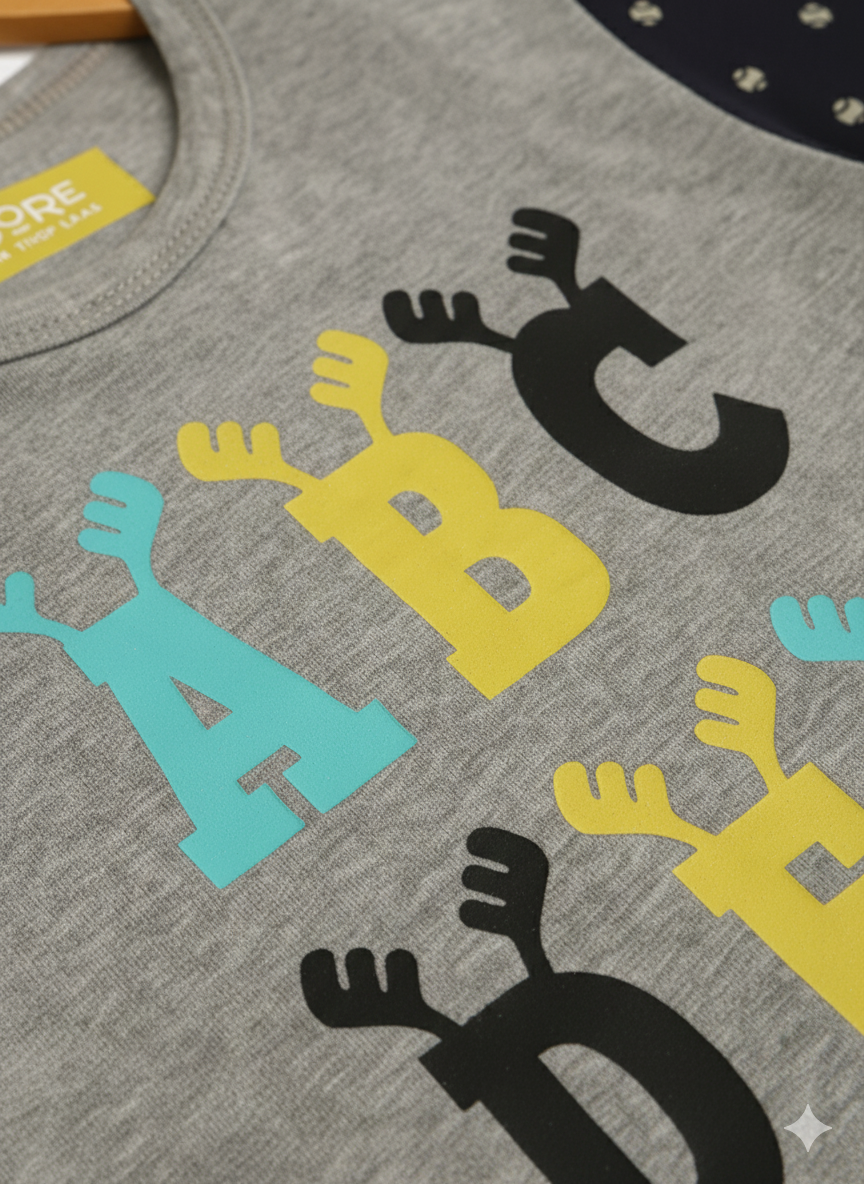 Grey Alphabet Printed Cotton T-shirt
