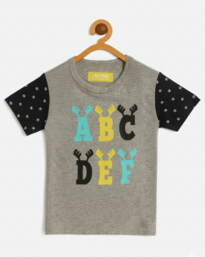 Grey Alphabet Printed Cotton T-shirt