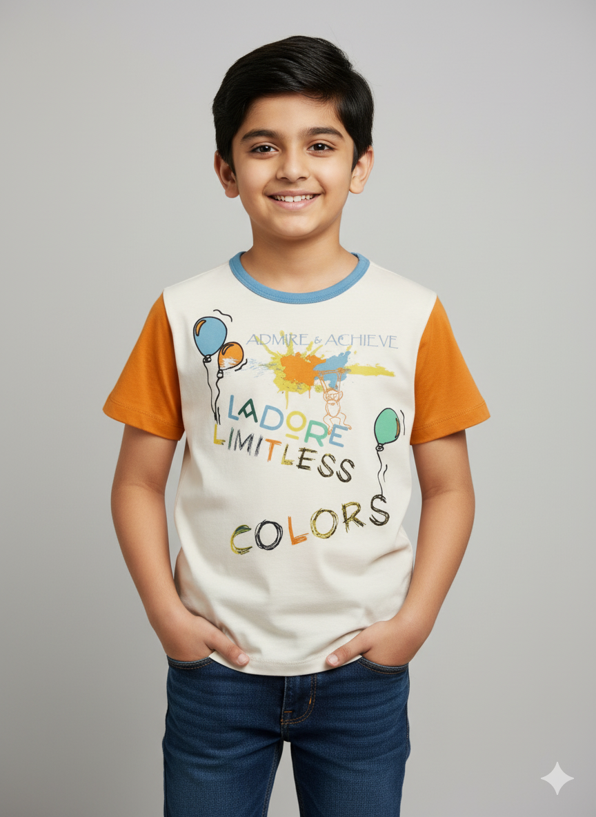 Kids White Balloon Printed Round Neck T-shirt