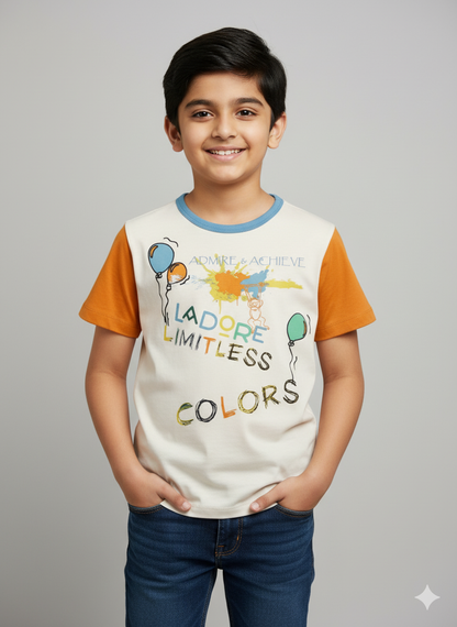Kids White Balloon Printed Round Neck T-shirt