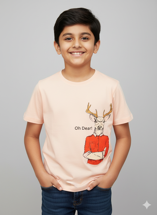 Kids Half Sleeves Deer Print Cotton T-shirt