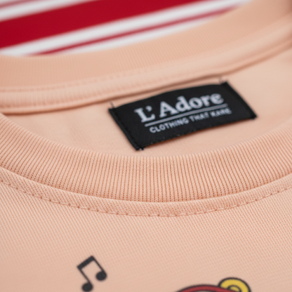 Peach Music Printed Round Neck Cotton T-shirt