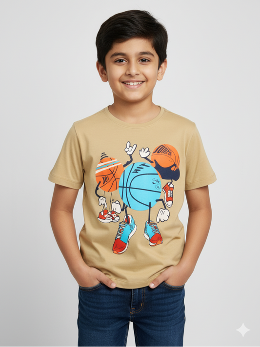 Kids Half Sleeves Ball Print Cotton T-shirt