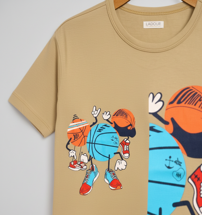 Kids Half Sleeves Ball Print Cotton T-shirt