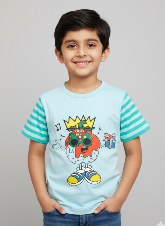 Kids Blue Half Sleeves Cotton T-shirt