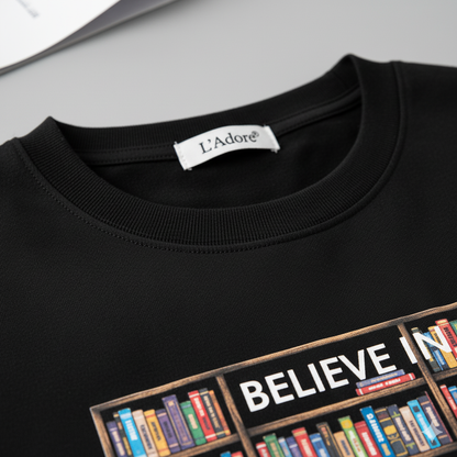 Kids Black Half Sleeves Books Print Cotton T-shirt