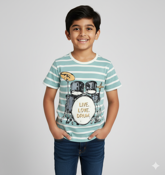 Blue Drums Half Sleeves Round Neck Cotton Tshirt