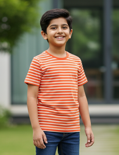 Kids 100% Pure Cotton Orange Stripes T-Shirt