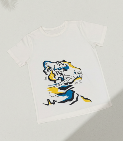 Kids 100% Pure Cotton White Tiger Printed T-Shirt
