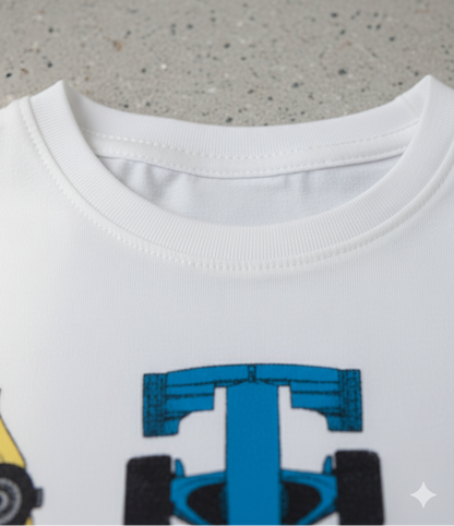 Kids 100% Pure Cotton White Car Print T-Shirt