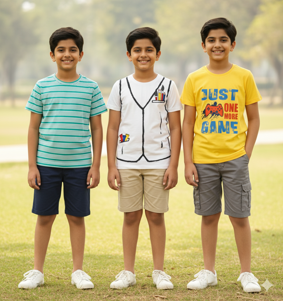 Kids Pure Cotton T-Shirt Combo Set (3 Pieces)