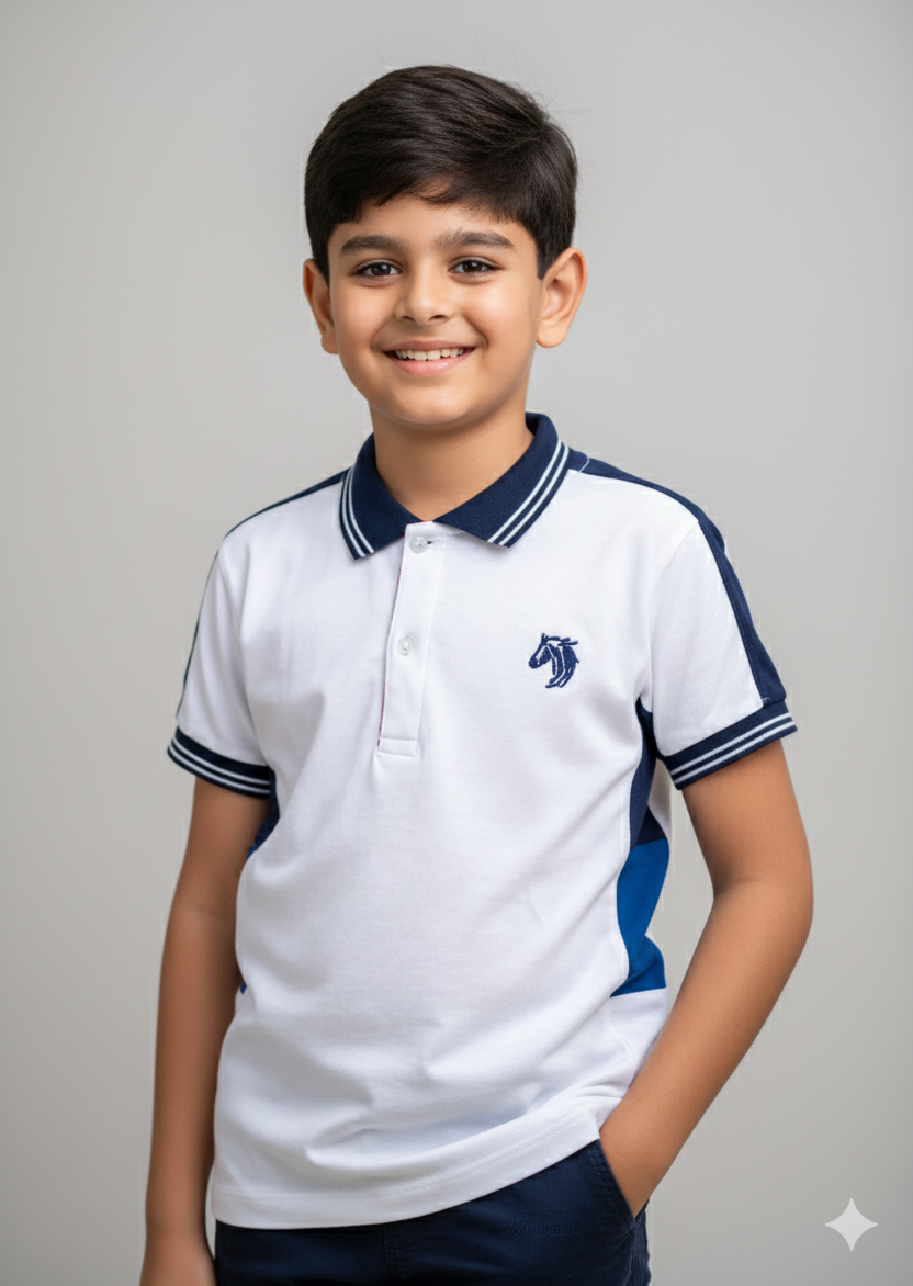 Kids White Smart Polo Cotton T-shirt