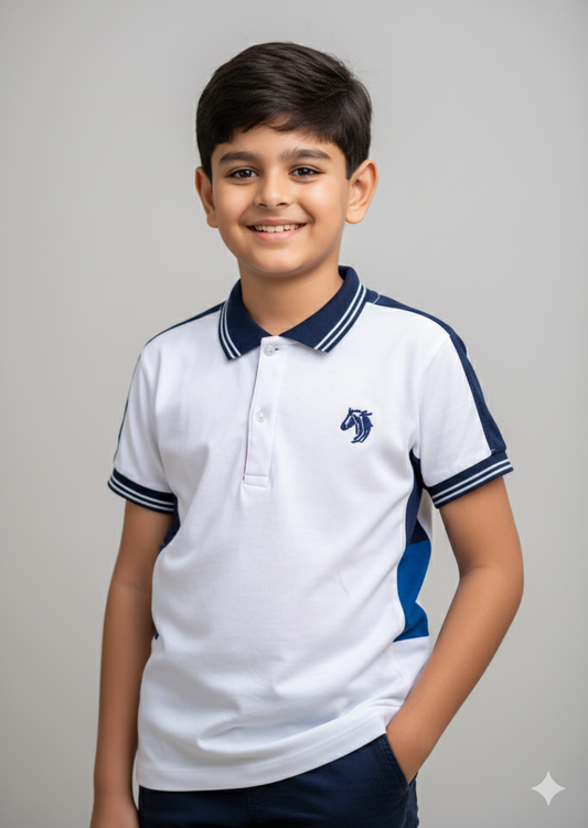 Kids White Smart Polo Cotton T-shirt