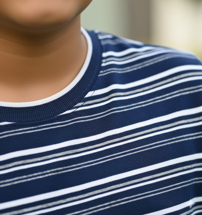 Kids 100% Pure Cotton Dark Blue Stripes T-Shirt