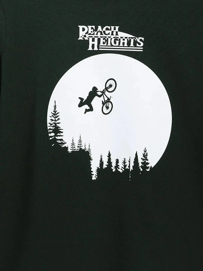 Olive Green Biker Printed Round Neck Cotton T-shirt - Ladore
