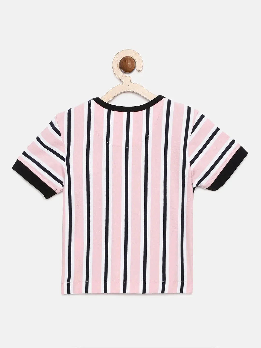 Pink Striped Round Neck Supima Cotton T-shirt - Ladore