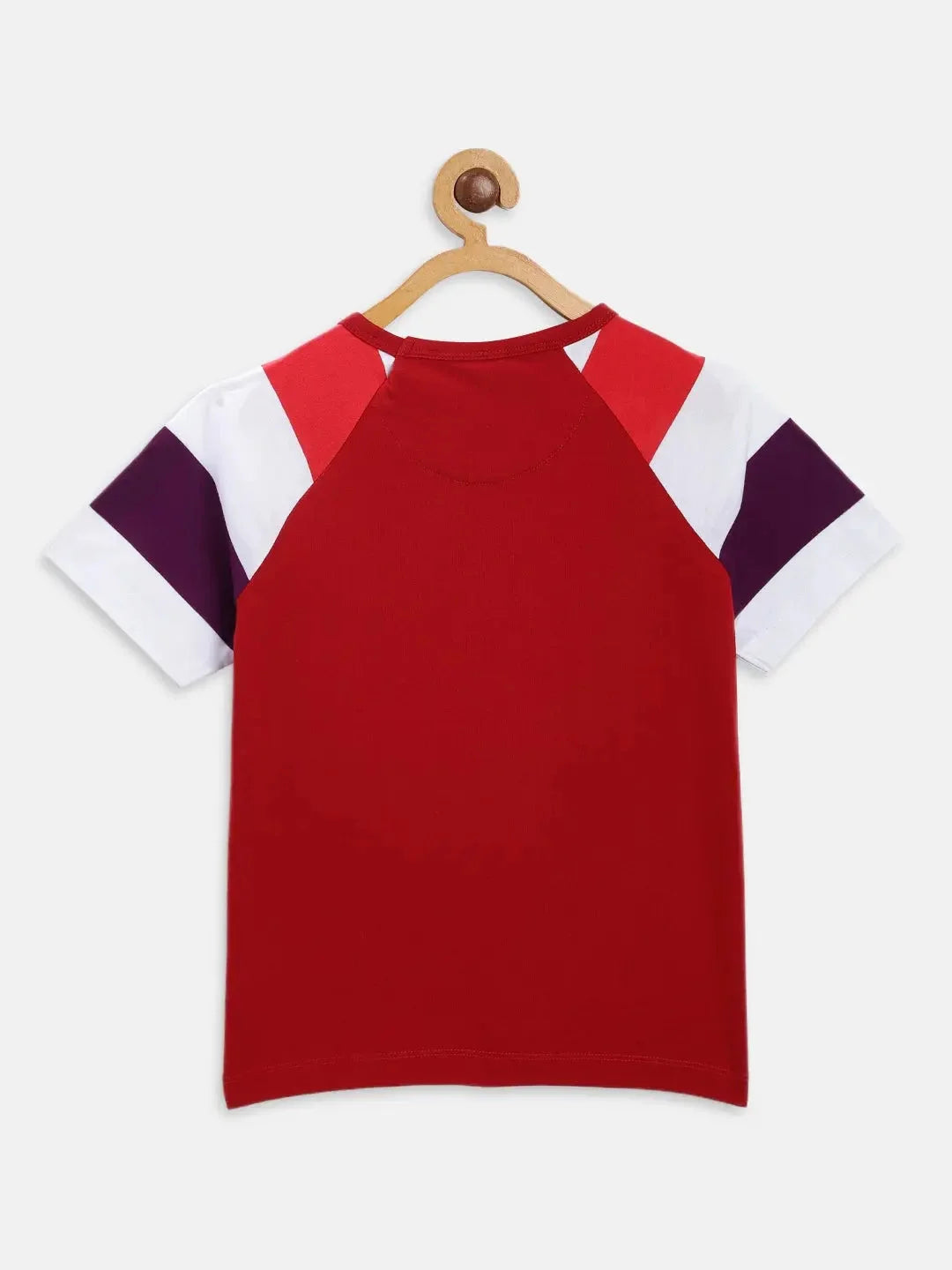 Red Colourblock Round Neck Cotton T-shirt - Ladore