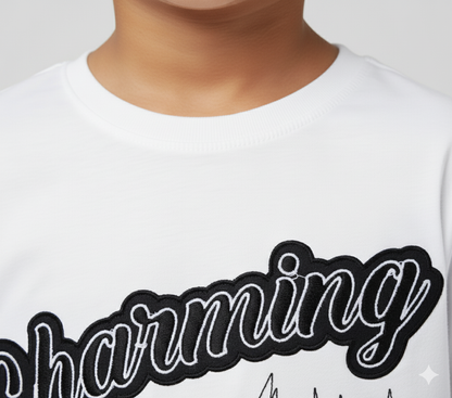 White Cotton Embroidered Half Sleeves Tshirt