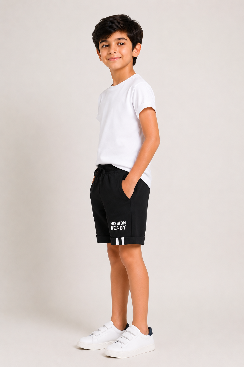 Boys Mission Ready 100% Cotton Black Shorts