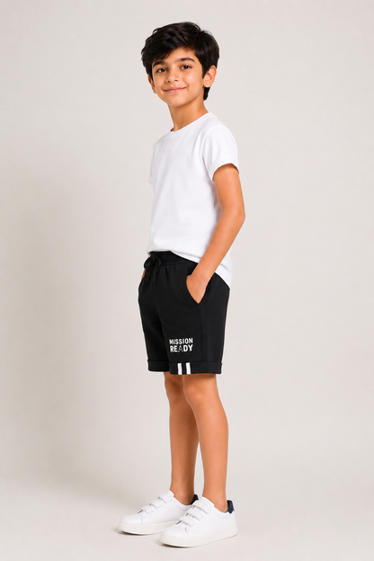 Boys Mission Ready 100% Cotton Black Shorts