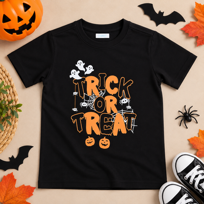Ladore Kids Unisex Trick Or Treat Black Cotton Halloween T-Shirt