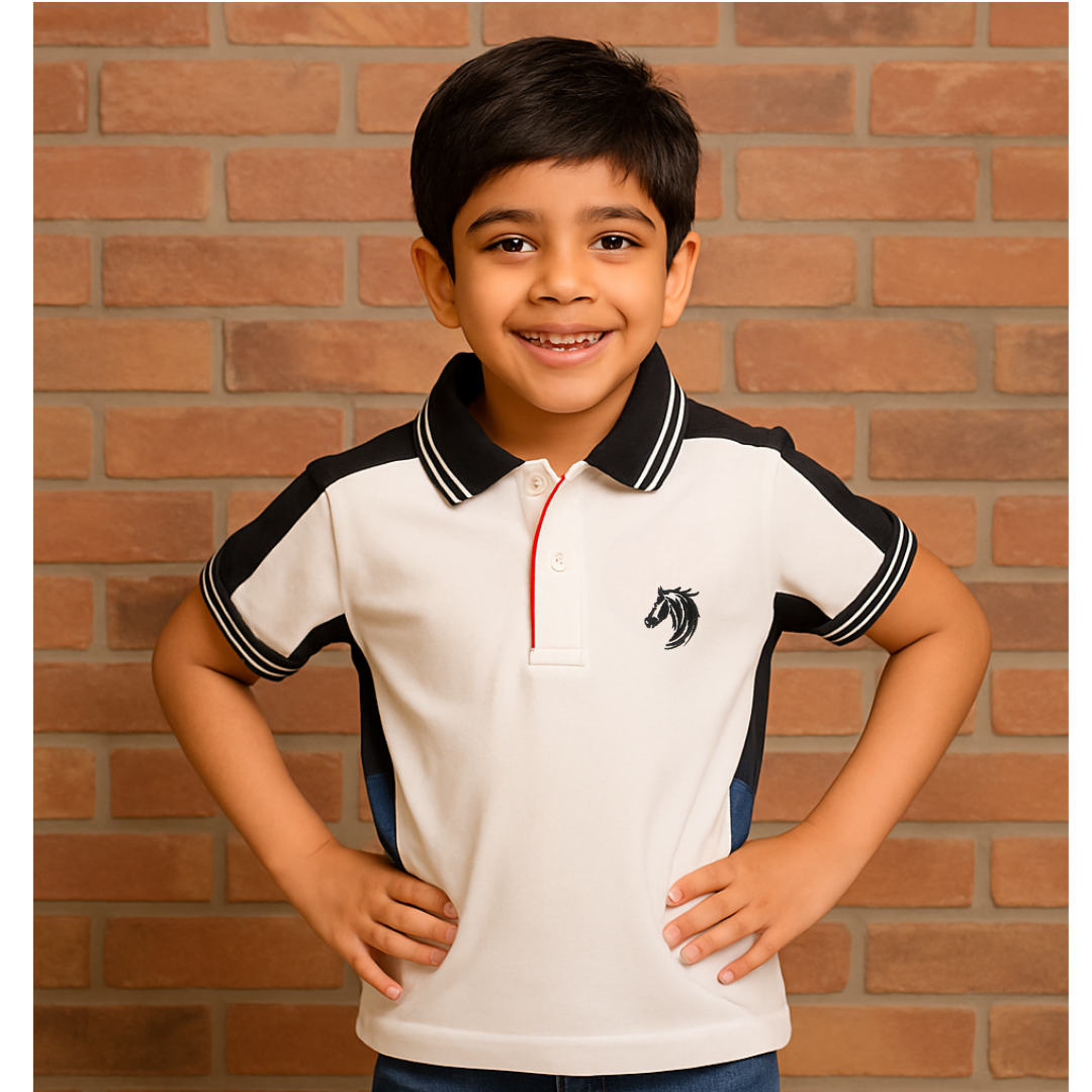 Kids White Smart Polo Cotton T-shirt