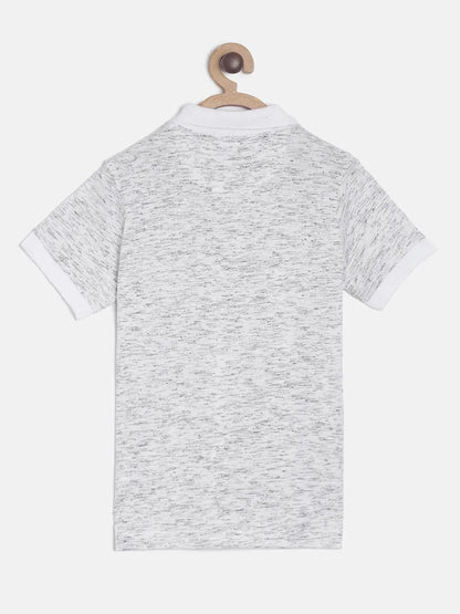 White Self Design Polo Cotton T-shirt - Ladore