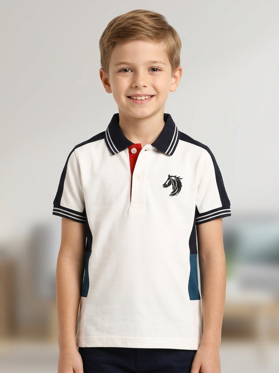 Kids White Smart Polo Cotton T-shirt