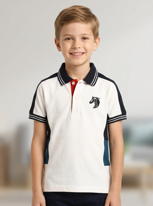 Kids White Smart Polo Cotton T-shirt