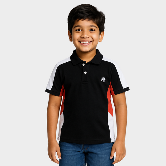 Kids Black Smart Party Wear Cotton Polo Tshirt