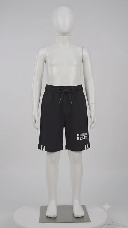 Boys Mission Ready 100% Cotton Black Shorts