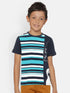 Boys Blue Striped Round Neck Cotton T-shirt