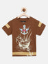 Boys Brown Sailboat Printed Round Neck Cotton T-shirt