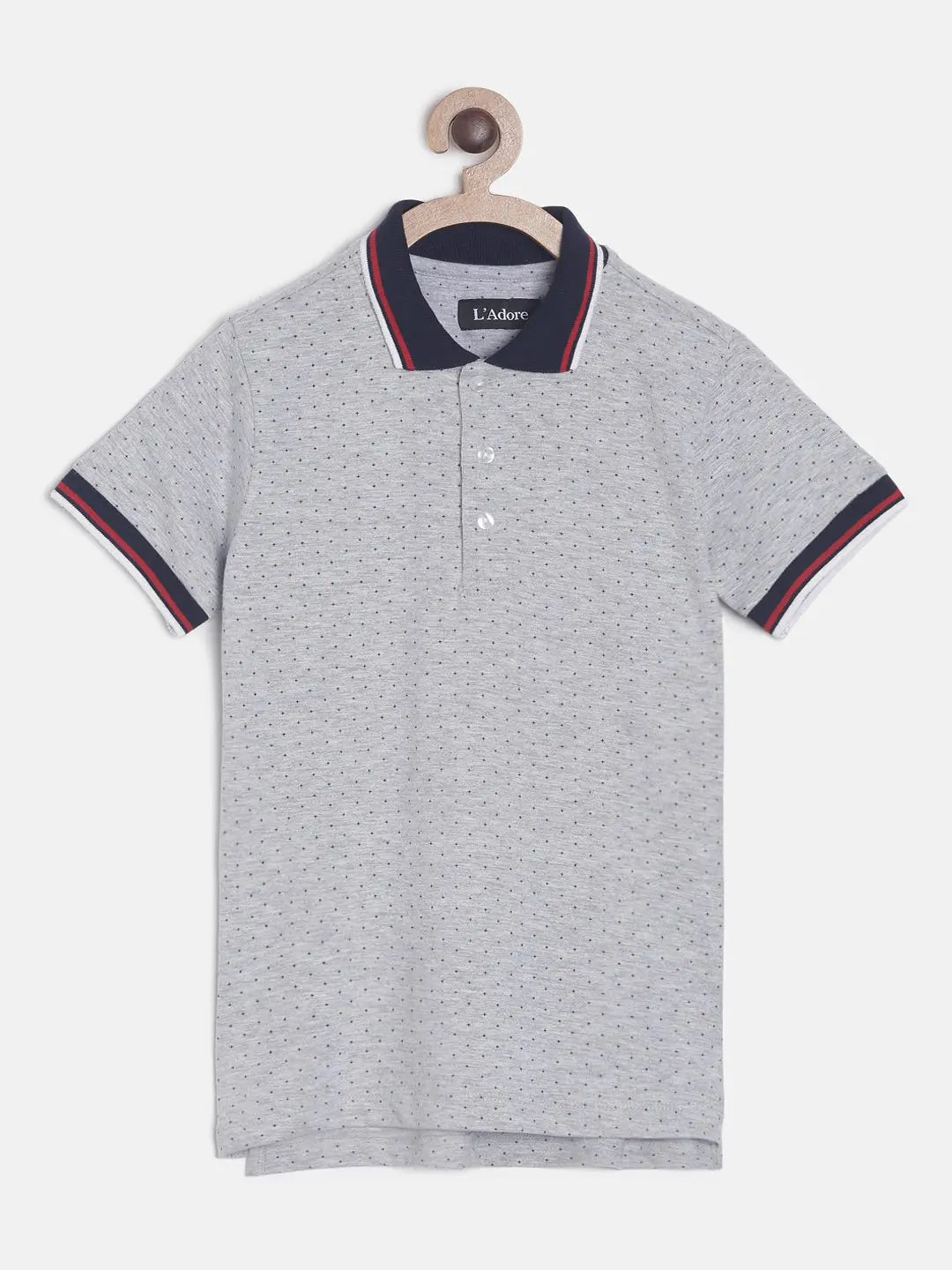 Boys Grey Printed Polo Cotton T-shirt freeshipping - Ladore