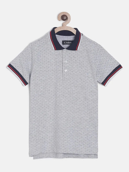 Boys Grey Printed Polo Cotton T-shirt freeshipping - Ladore