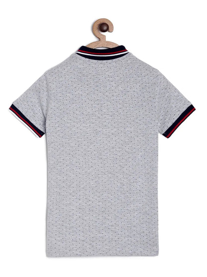 Boys Grey Printed Polo Cotton T-shirt freeshipping - Ladore