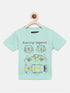 Boys Sea Green Car Printed Round Neck Cotton T-shirt