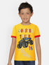 Boys Yellow Round Neck Car Print Cotton T-shirt