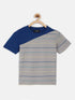 Grey Colourblocked Striped Mercerised Cotton T-shirt