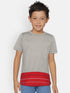 Grey Red Colourblock Round Neck Mercerised Cotton T-shirt