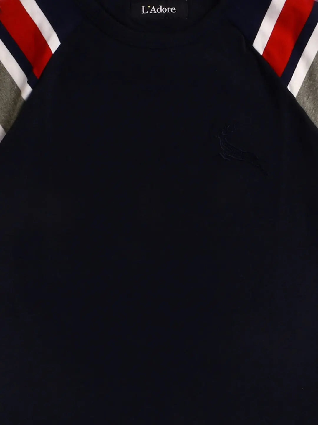 Kids Black Colourblocked Round Neck Cotton T-shirt freeshipping - Ladore