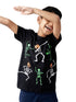 Kids Black Skeleton Pumpkin Halloween Cotton Half Sleeves T-shirt